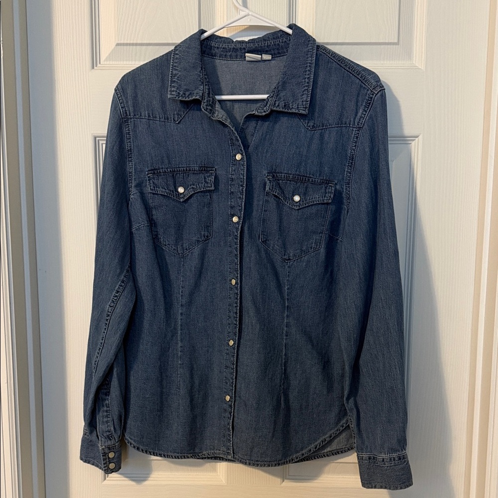 GAP Denim Button-Up Blouse - Blue